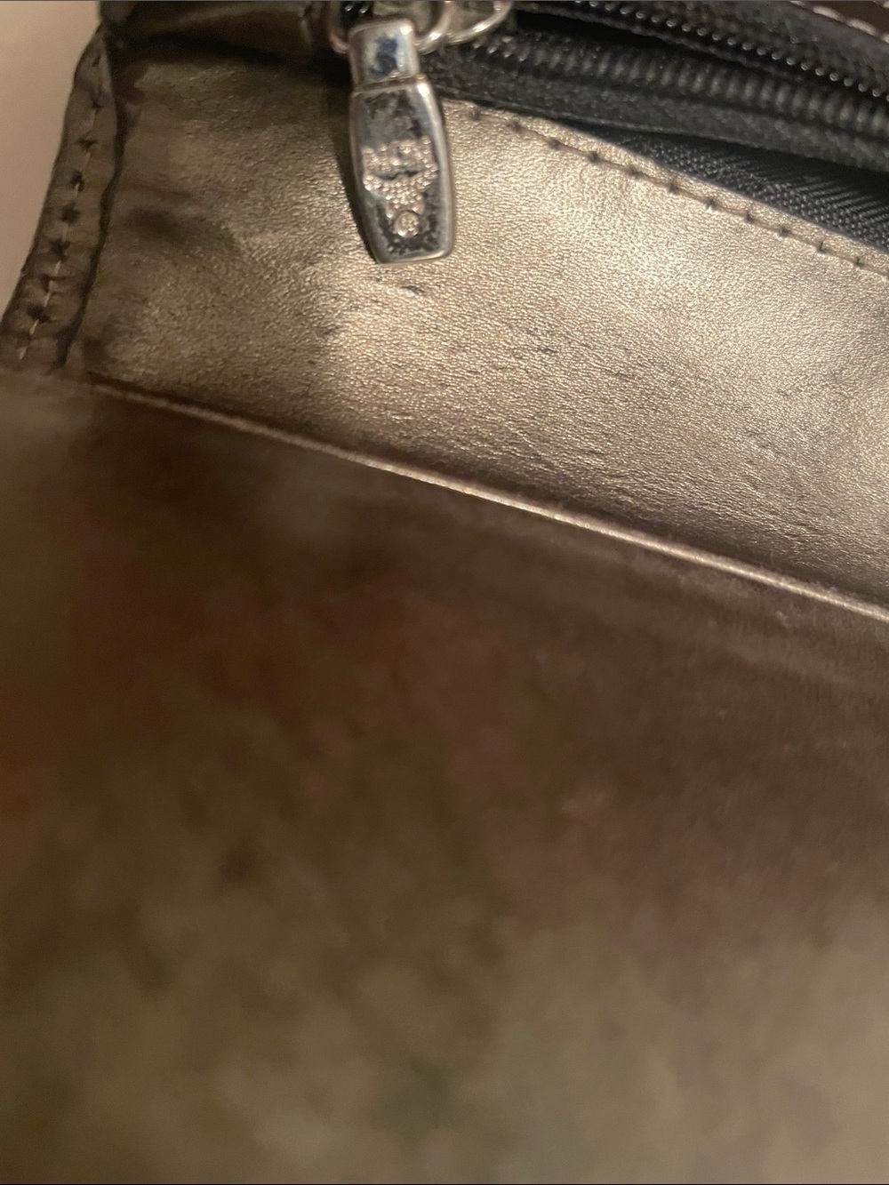 MCM Black Trifold Wallet with Metallic Brown, Gold & Blue Stripes - Picture 7 of 11